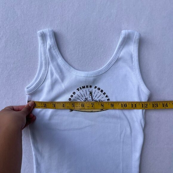 “Good Times Forever” Skeleton Graphic White Ribbed Tank Top Size L Halloween - Picture 6 of 7
